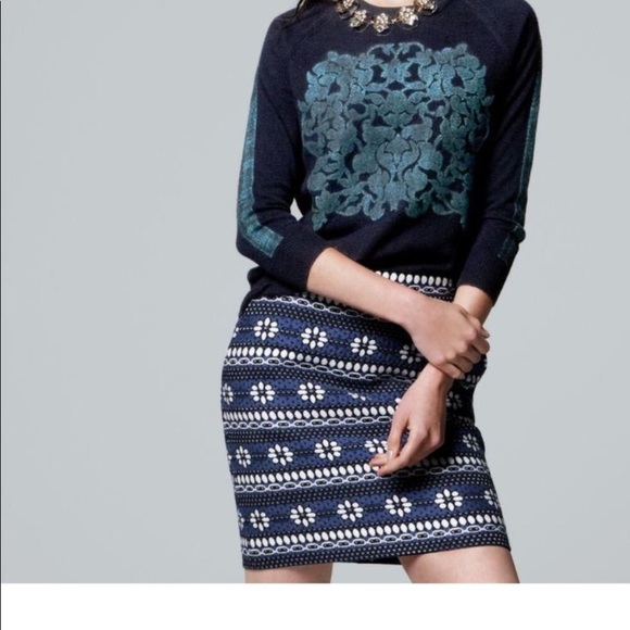 J Crew Blue White Floral Jacquard Mini Skirt 2 - Picture 3 of 8